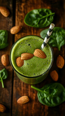 Delicious Green Spinach Almond Smoothie - Photo of Refreshing Drink