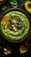 Vibrant Green Smoothie Bowl with Almonds and Chia Seeds - A Delicious and Healthy Food Photography