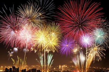 A vibrant display of colorful fireworks lighting up the night sky.