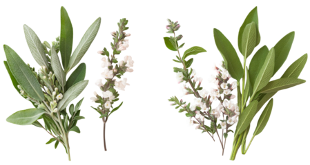 sage herb and flower set with green leaves and blossoms