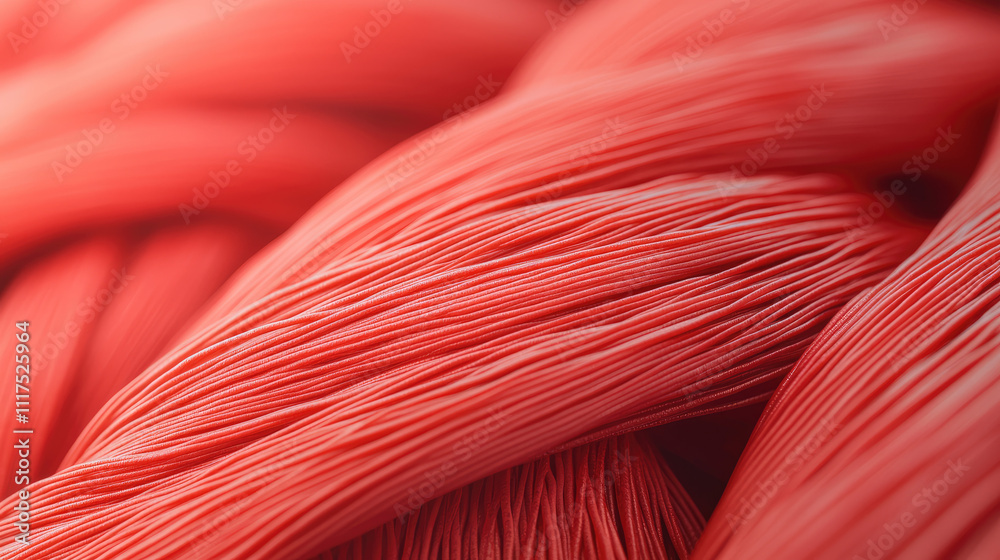 Poster close-up of vibrant red fibers showcasing texture and depth for creative projects.