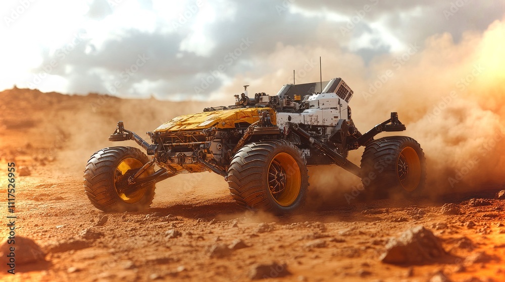 Poster rover on mars deploying sensors for environmental analysis and data collection
