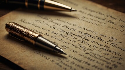 Fototapeta premium ofountain pen on an antique handwritten