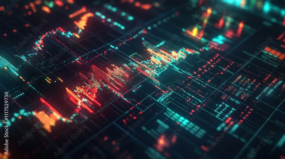 Poster abstract digital data display showing financial market trends