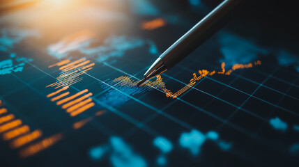 Abstract business Financial charts show a significant increase in profits in the stock market.This is driven by higher interest rates and continued growth. In the innovation world network of financial