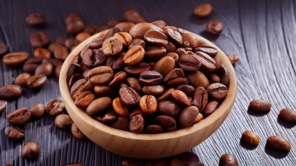 Fototapeta premium coffee beans on wooden background