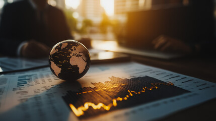 Abstract business Financial charts show a significant increase in profits in the stock market.This is driven by higher interest rates and continued growth. In the innovation world network of financial