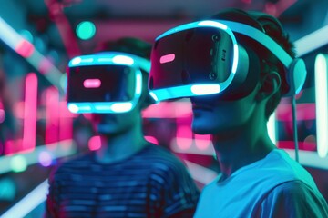 Valentine's Day creates memorable experiences. Virtual reality experience with neon lights