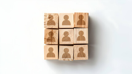 Obraz premium Wooden Blocks Illustration of a Team Nine People Icon Teamwork Collaboration