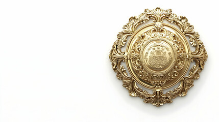Ornate gold decorative piece with intricate detailing, suitable for interior design.