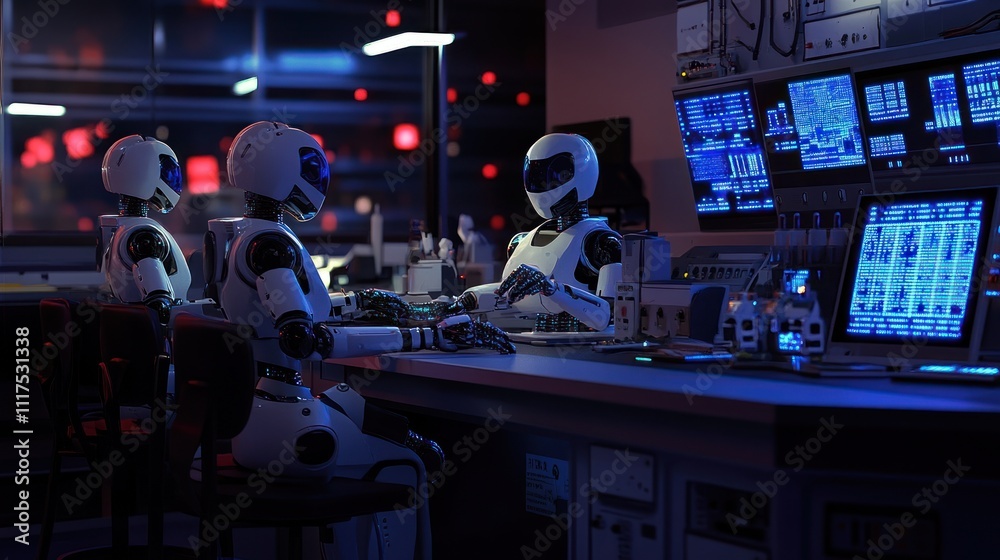 Poster Robots Collaborate on Data Analysis in a Futuristic Lab