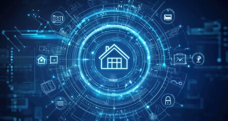 Obraz premium Futuristic smart home interface with digital network icons