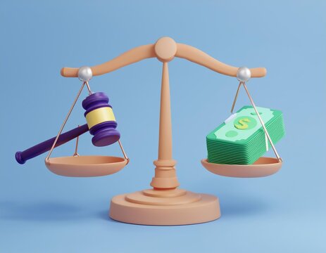 3D Justice and money are weighed equally on a scale
