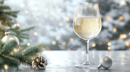 Festive Champagne Glass with Winter Decorations
