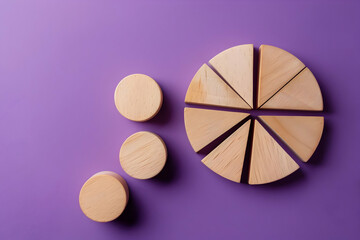 Obraz premium Wooden Pie Chart Illustration on Purple Background: Data Visualization Concept