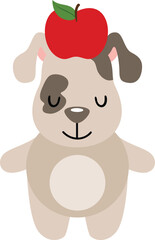 Cute puppy with red apple on his head