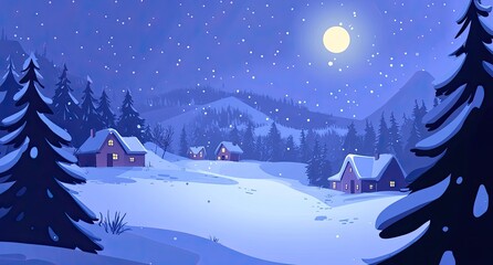 winter houses landscape banner background