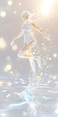 Obraz premium Illuminated Wireframe Woman Dancing on Water with Sparkles
