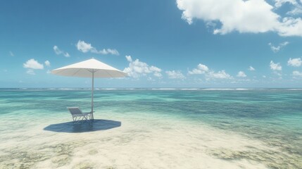 Serene Beach Scene with Umbrella and Chair