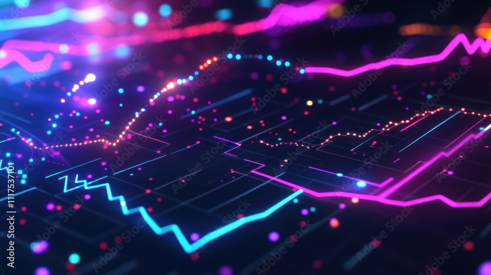 Poster Abstract Neon Glowing Lines Data Visualization Chart