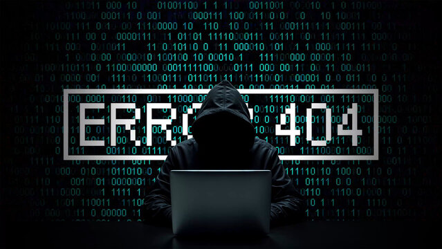 Hacker working on laptop on abstract digital background