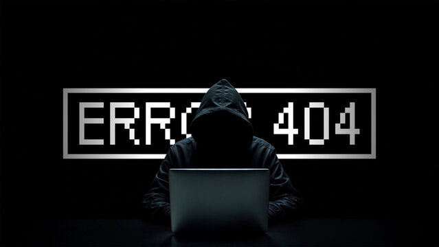 Hacker working on laptop on abstract digital background