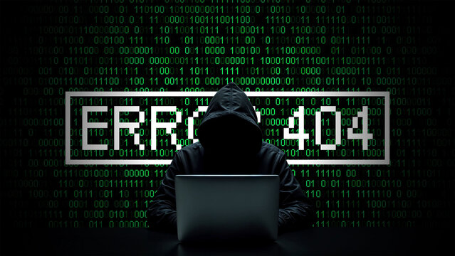 Hacker working on laptop on abstract digital background