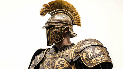 Obraz premium A detailed depiction of a warrior in ornate armor, showcasing historical military attire.