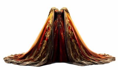 A dramatic, flowing garment with rich colors and intricate designs, resembling a regal cloak.