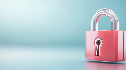 Fototapeta premium 3D Model of a Bright Red Padlock on a Soft Blue Background