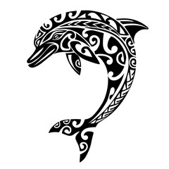Dolphin in Maori Polynesian style. Tattoo sketch.