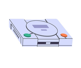 Icon of videogame console. Equipment to play video game with disk drive. Cybersport players' gear. Gamers' toy, device for digital entertainment. Flat isolated vector illustration on white background