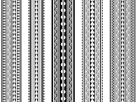 Set of Maori Polynesian tattoo bracelets border. Tribal sleeve seamless pattern vector. Samoan bracelet tattoo design fore arm or foot.