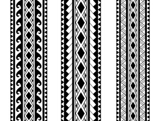 Set of Maori Polynesian tattoo bracelets border. Tribal sleeve seamless pattern vector. Samoan bracelet tattoo design fore arm or foot.