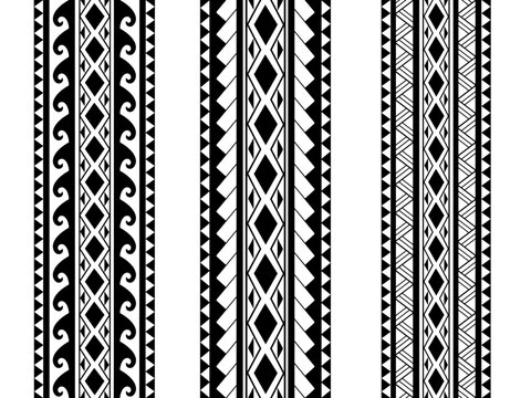 Set of Maori Polynesian tattoo bracelets border. Tribal sleeve seamless pattern vector. Samoan bracelet tattoo design fore arm or foot.