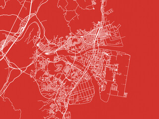 Christmas Map of Iwakuni, Japan in Snowy White on Festive Red Background.