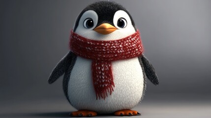 Adorable Penguin Wearing a Red Knit Scarf
