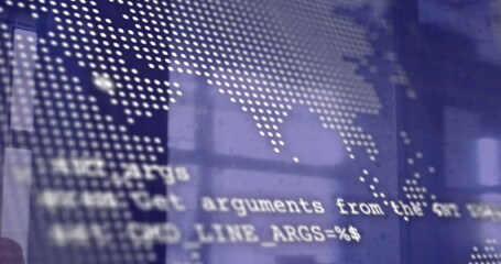 Image of financial data processing over office