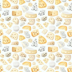 A seamless and playful cheese pattern featuring cheese holes and