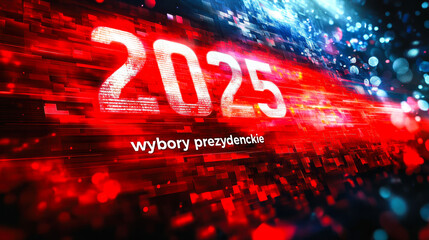 Wybory prezydenckie 2025 w Polsce. Koncepcja dynamicznego wizualnego przedstawienia wyborów z efektem cyfrowego rozmycia w tle