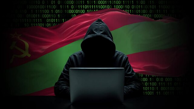 Transnistria flag - 3D realistic waving flag on matrix digital background with binary code