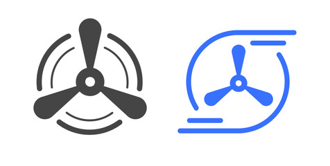 Propeller fun icon logo silhouette simple vector graphic illustration set, air ventilator turbine power rotation sign symbol pictogram, turning airplane engine image clip art modern
