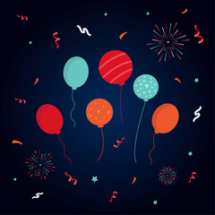 New Year Circle and Oval Balloon with Firework and Confetti