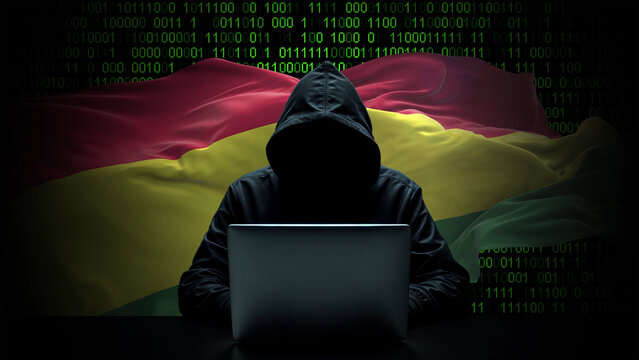 Bolivia flag - 3D realistic waving flag on matrix digital background with binary code - Powered by Adobe