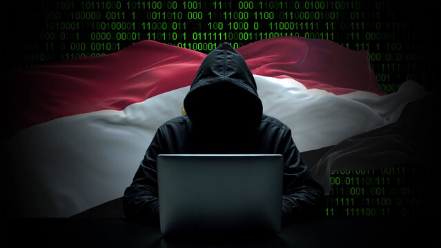 Egypt flag - 3D realistic waving flag on matrix digital background with binary code