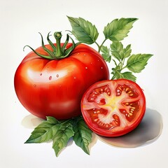 A stunning watercolor illustration depicting ripe, juicy tomatoes, ideal for ecobranding projects and food blogs