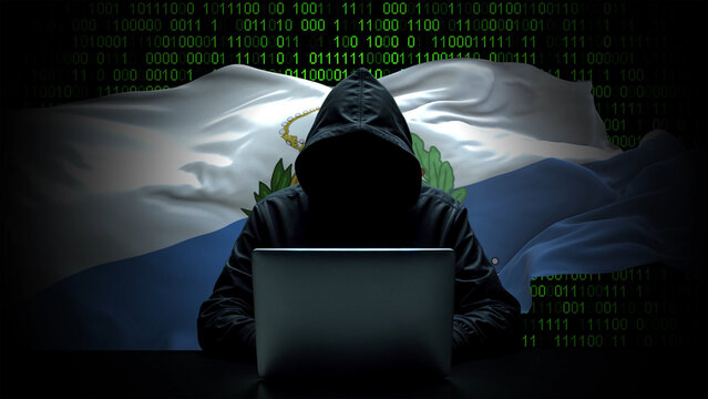 San Marino flag - 3D realistic waving flag on matrix digital background with binary code