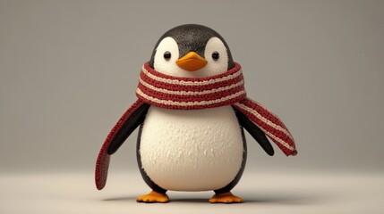 Adorable Cartoon Penguin Wearing a Striped Scarf