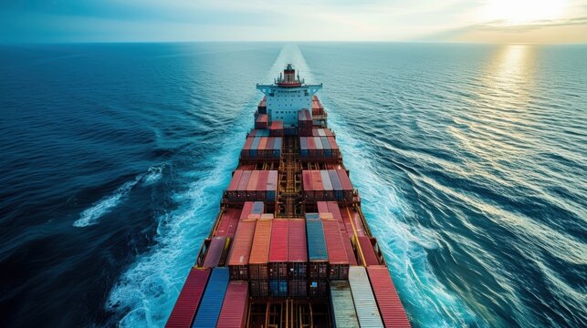 In an effort to reduce emissions container ships use alternative fuels such as LNG or hydrogen as seen in this image of a ship refueling at sea.