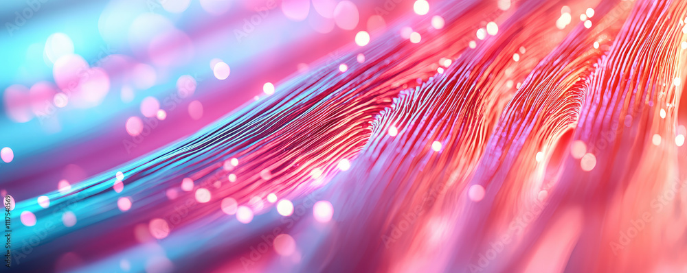 Poster Vibrant abstract background with colorful waves and luminous particles.